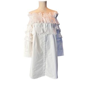 Item # A035  Nancy Romantic chic White Off Shoulder Layered Ruffle Dress  NEW  M